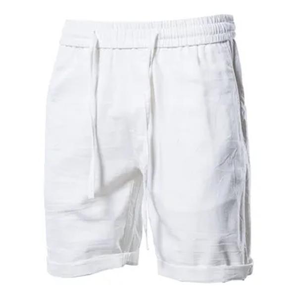 Shorts de algodão misturado de linho masculino, monocromático, confortável, respirável, calça esportiva, roupa casual, verão