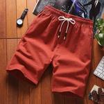Shorts de verão masculino de algodão e linho, estilo fino, tamanho grande, calças quartas, solto, cor sólida, cintura elástica, calça que combina com tudo