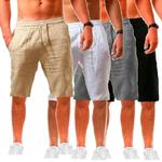 Shorts de linho respirável casual masculino, moletom solto para praia, linho de algodão monocromático, verão, 5 pontos