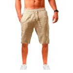 Shorts de linho respirável casual masculino, moletom solto para praia, linho de algodão monocromático, verão, 5 pontos