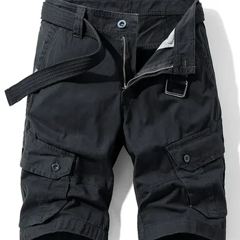 Shorts de algodão multi bolsos para homens, shorts soltos confortáveis táticos, calças de trabalho, roupas masculinas, shorts impermeáveis para trilha de caminhada
