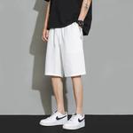 Calça curta de linho monocromática masculina, algodão, leve de ginástica esportiva para verão, básica, nova