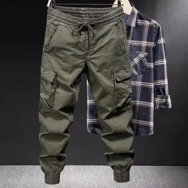 Calça basculadora verde militar masculina, calça cargo com vários bolsos, calça casual solta, estilo europeu e americano, nova