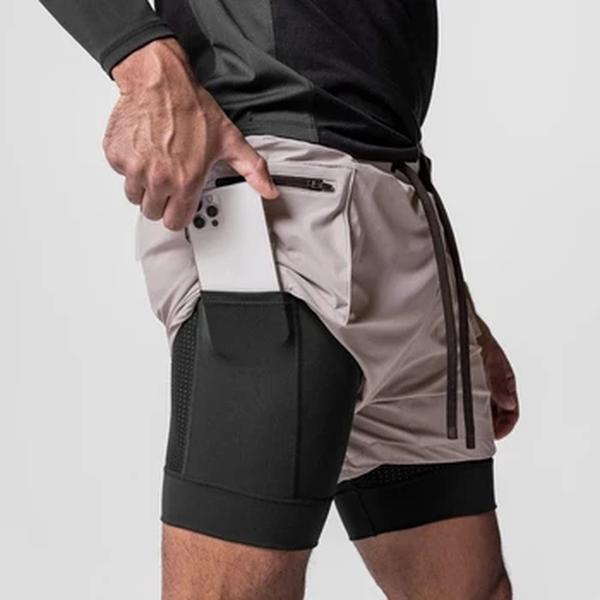 Novo correndo respirável shorts masculino 2 em 1 double-deck secagem rápida ginásio shorts do esporte de fitness jogging calções casuais