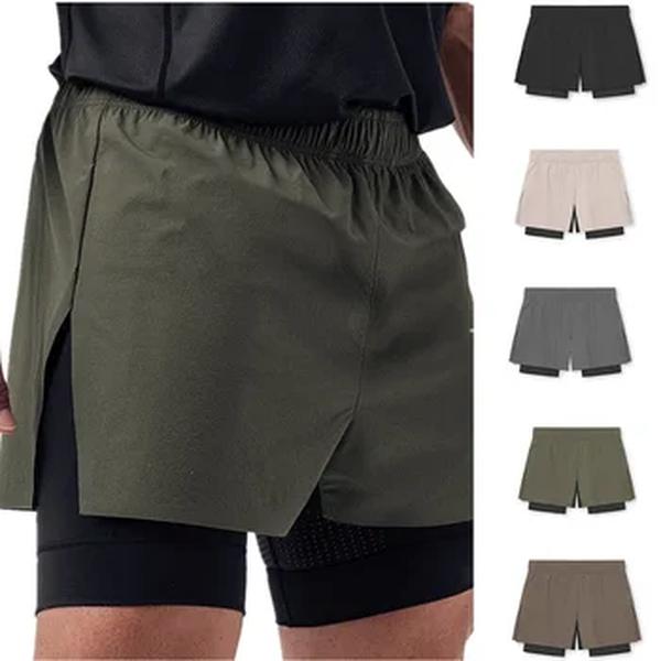 Moletom Quick Dry para homens, shorts de ginástica, shorts de corrida, novo para o verão, 2 em 1