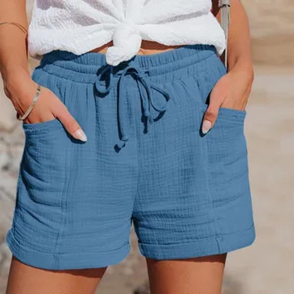 Calção de algodão de linho feminino com cordão, calça curta de cintura alta, bolsos, esportivo, casual, básico, verão