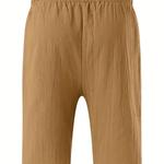 Calção de algodão e linho masculino, elástico na cintura, monocromático, respirável, diário, praia, cinco calças casuais, verão