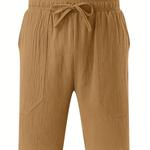 Calção de algodão e linho masculino, elástico na cintura, monocromático, respirável, diário, praia, cinco calças casuais, verão