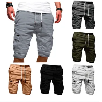 Verão homens carga meia calças casual cintura elástica bolso sólido solto shorts oversized S-5XL BSDFS-ZK36