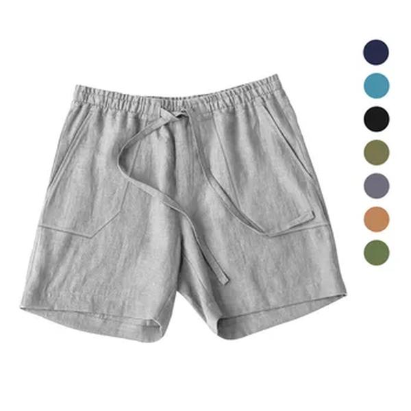 Calção de algodão, corda de desenhar, elástico na cintura, monocromático, respirável, praia, feriado, 5 minutos, casual, calça média, verão