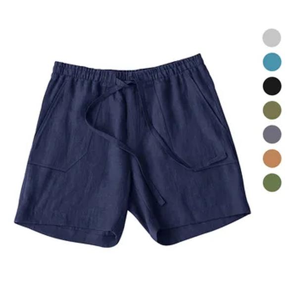 Calção de algodão, corda de desenhar, elástico na cintura, monocromático, respirável, praia, feriado, 5 minutos, casual, calça média, verão