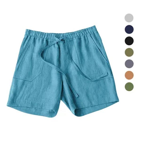 Calção de algodão, corda de desenhar, elástico na cintura, monocromático, respirável, praia, feriado, 5 minutos, casual, calça média, verão