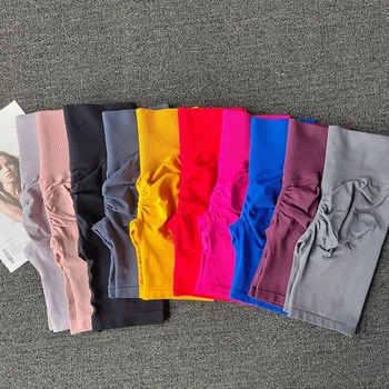 Shorts sem costura de cintura alta para mulheres, shorts de treino sexy booty tummy control, leggings de ginástica, shorts de corrida respiráveis verão