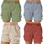 Calções de algodão e linho feminino, calças cargo, elástico na cintura, bolso, monocromático, emagrecedor, confortável, respirável, verão, praia