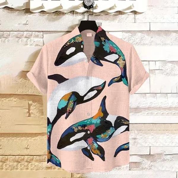 Camisa estampa do golfinho havaiano, camisa da praia dos homens, tamanho positivo, venda quente, Harajuku, tamanho europeu, praia, comércio exterior, 2024