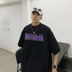 Camiseta de manga curta superdimensionada masculina, estampada americana 210GSM, camiseta de algodão de verão, top masculino, streetwear, roupas versáteis