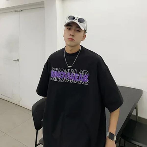 Camiseta de manga curta superdimensionada masculina, estampada americana 210GSM, camiseta de algodão de verão, top masculino, streetwear, roupas versáteis