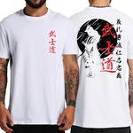 Camiseta japonesa do espírito samurai para homens, tops largas e grandes, estilo japonês, estampa traseira, 100% algodão, camiseta masculina para presentes