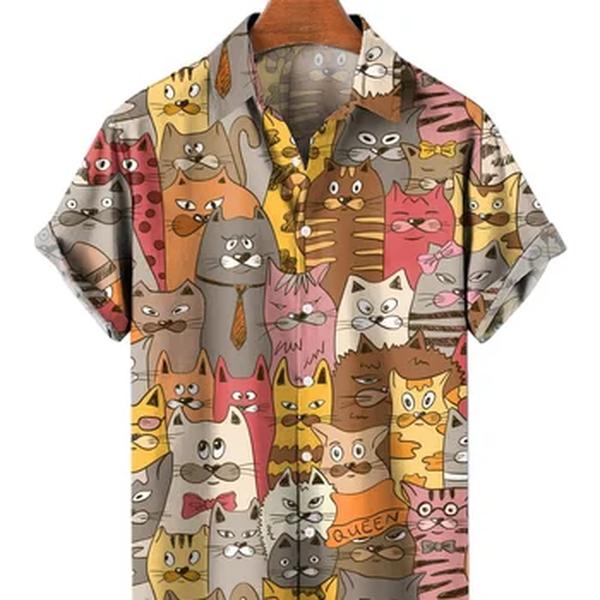 Camisa estampada de manga curta havaiana masculina, camisa grande e solta, desenhos animados sociais, roupas de moda casual floral, verão