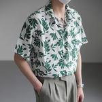 Short Masculino Manga Solta Floral Estampada Camisa, Streetwear Havaiano, Moda Casual, Coreano, Verão, M-XL