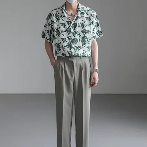 Short Masculino Manga Solta Floral Estampada Camisa, Streetwear Havaiano, Moda Casual, Coreano, Verão, M-XL