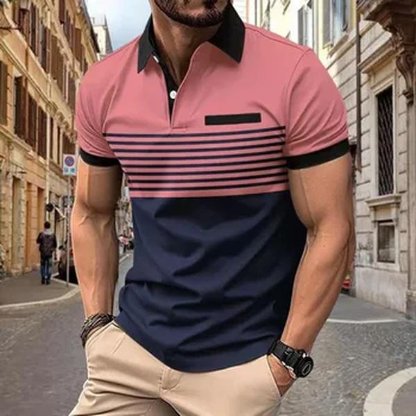 Camisa polo com estampa listra horizontal 3D masculina, confortável top de manga curta, moda casual, alta qualidade, verão, nova