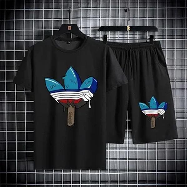 Camiseta de manga curta estampada masculina, shorts de secagem rápida, conjunto esportivo respirável, conjunto de corrida, moda verão, novo 2024