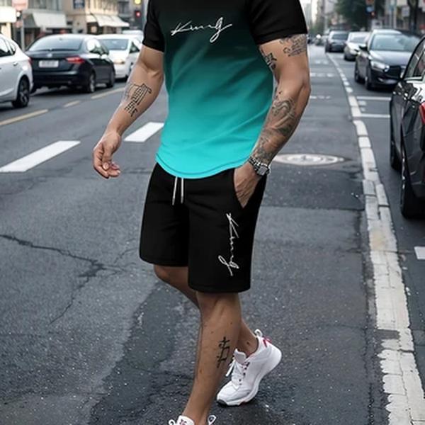 Terno casual de verão masculino, camiseta confortável e solta, shorts para esportes ao ar livre, nova impressão de texto, moda de rua, novo, 2024