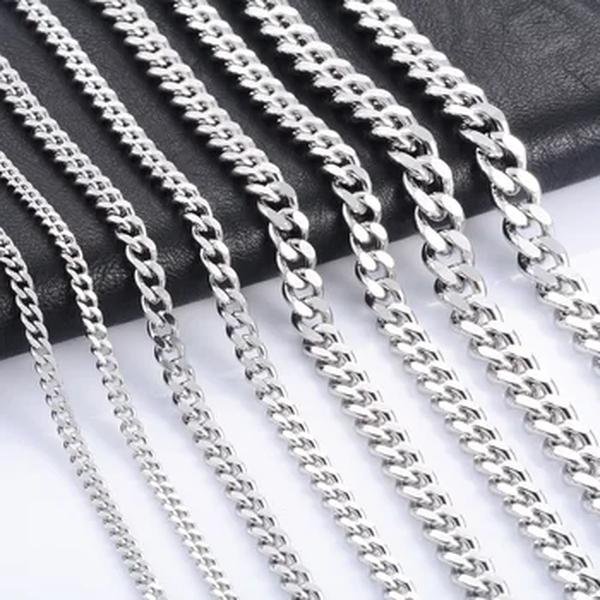 Aço inoxidável Cubano Link Chain para Masculino, Colar Punk Básico, Gargantilha de Cor Prata, Acessórios para Jóias, Presentes