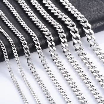 Aço inoxidável Cubano Link Chain para Masculino, Colar Punk Básico, Gargantilha de Cor Prata, Acessórios para Jóias, Presentes