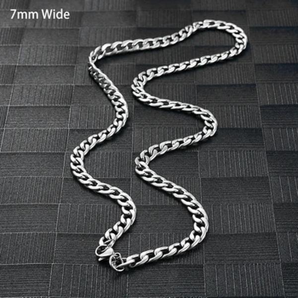 Colar de Aço Inoxidável para Homens e Mulheres, Corrente Cubana, Cor Prata, Tom Impermeável, Punk Boy, Acessórios de Jóias Masculinas