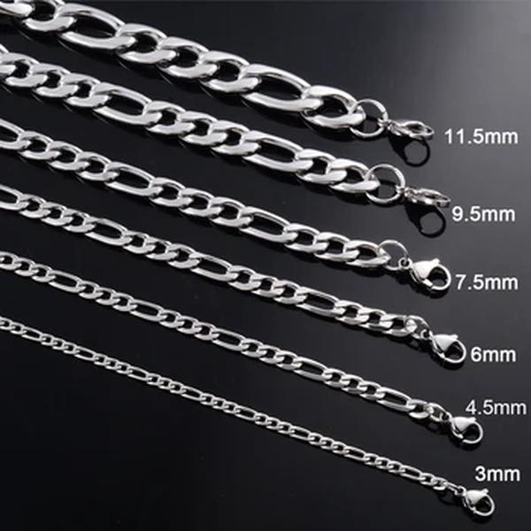 Colares em aço inoxidável Figaro para homens, cor prata, moda clássica Hip Hop masculina, presente joias