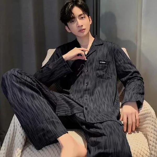 Pijama masculino de algodão de mangas compridas, outwear casual para grandes jardas, terno masculino de casa, primavera e outono