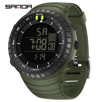Sanda-relógio de pulso esportivo militar masculino, estilo g, led, digital, à prova d'água, cronômetro, alarme, para mergulho, ao ar livre, marca top