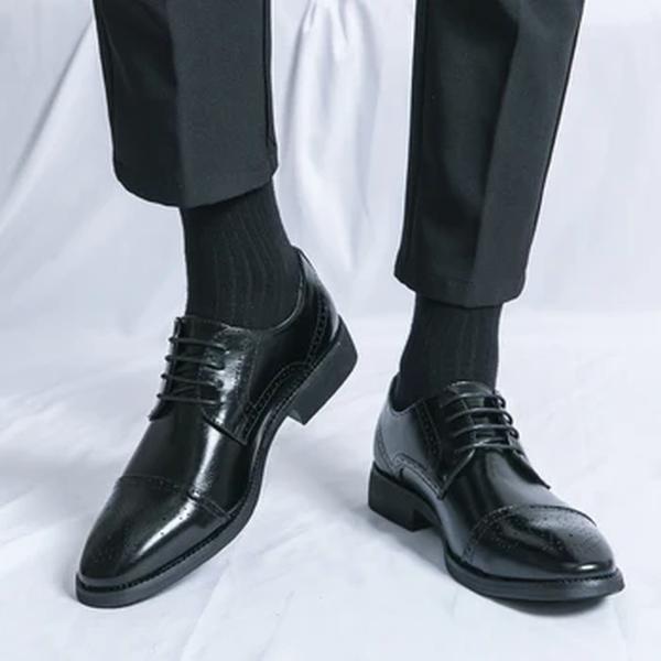 Sapato vestido de couro preto masculino, ponto do dedo do pé, com renda, sapatos derby, negócios, slip-on, plus size 38-46, clássico