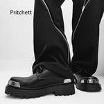 Sapato de plataforma de couro formal estilo britânico masculino e feminino, sapato derby cabeça de ferro, sapato casual para casal, sapato de cabeça grande