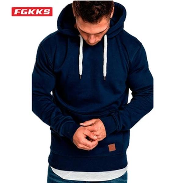 FGKKS-Hoodies de manga comprida masculino, moletom casual para menino, blusa superior masculina, monocromática, moda, primavera, outono, 2023