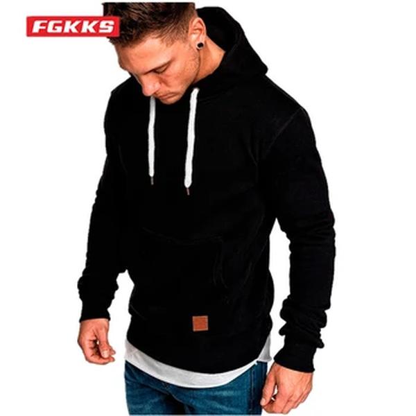 FGKKS-Hoodies de manga comprida masculino, moletom casual para menino, blusa superior masculina, monocromática, moda, primavera, outono, 2023