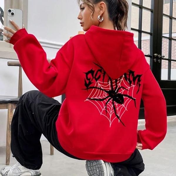 Moletons femininos com capuz estampado com teia de cobre, Harajuku com capuz extragrande, roupa solta, moletom confortável, moda feminina