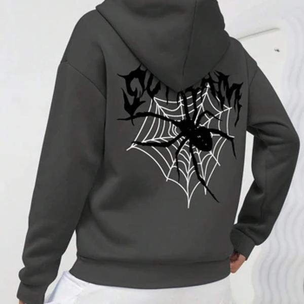 Moletons femininos com capuz estampado com teia de cobre, Harajuku com capuz extragrande, roupa solta, moletom confortável, moda feminina