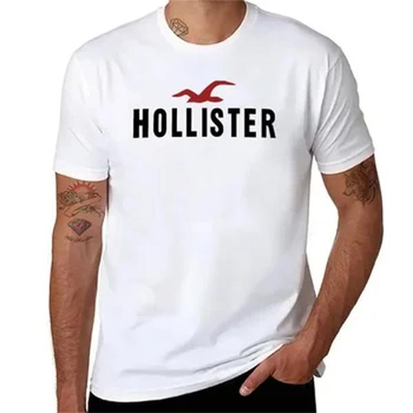 Hollister-T-shirt masculina com gola redonda, letra impressa, puro algodão, simples e versátil, slim fit, mangas curtas, verão, novo