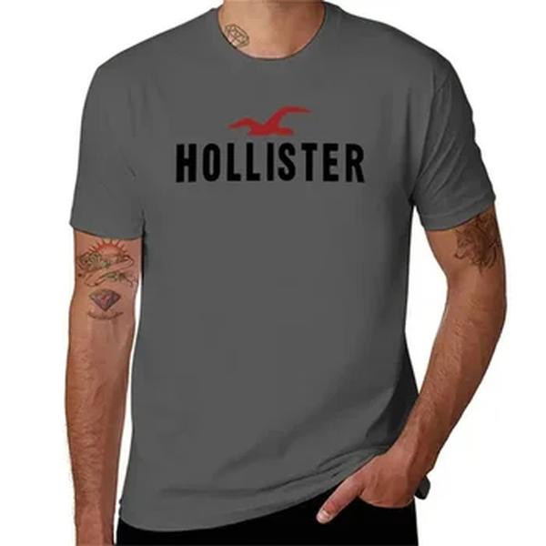 Hollister-T-shirt masculina com gola redonda, letra impressa, puro algodão, simples e versátil, slim fit, mangas curtas, verão, novo