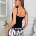 Conjunto de pijama de duas peças feminino, top suspenso, shorts xadrez, roupa de casa, cor sólida, novo