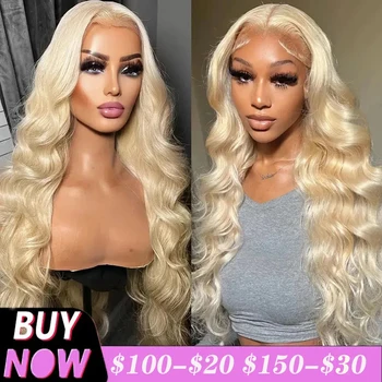Peruca Honey Blonde Color Body Wave para Mulheres, 13x4 Lace Front Perucas de Cabelo Humano, Brasileiro, 4x4 HD Transparente Lace Frontal Peruca, 36 ", 613
