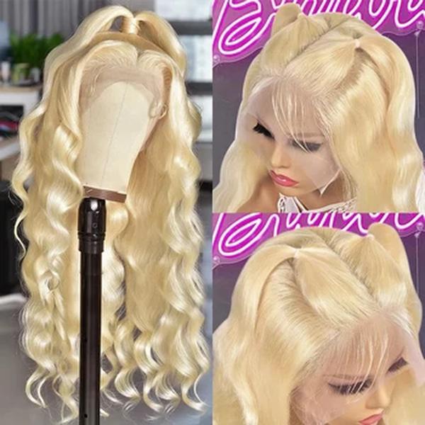 Peruca Honey Blonde Color Body Wave para Mulheres, 13x4 Lace Front Perucas de Cabelo Humano, Brasileiro, 4x4 HD Transparente Lace Frontal Peruca, 36 ", 613