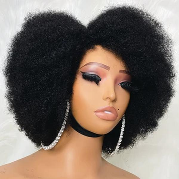 Afro Kinky Curly Lace Front Wig, Cor Natural, Bob Cabelo Humano, Linha Fina Natural, Perucas Curtas Glueless, 13x4x2