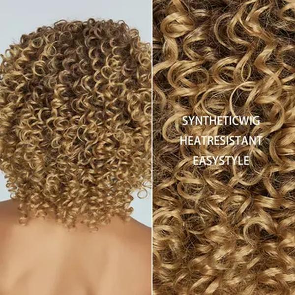Perucas sintéticas encaracoladas para mulheres, cabelo curto e encaracolado, cabelo afro sem cola, castanho e loiro, cabelo cosplay
