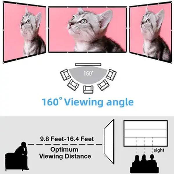 Tela macia do projetor, branco menos vincos, 60-200 ", apoio portátil, dobrável, dobro-face, projeção, filme exterior, high-density