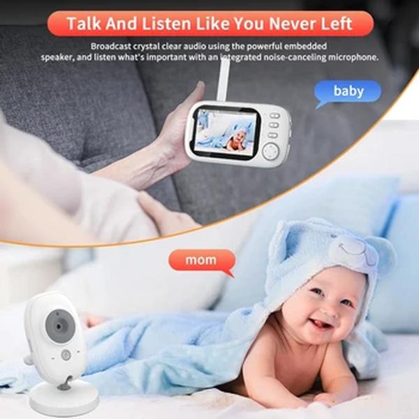 Baby Monitor Vídeo Sem Fio com Alimentação Tipo-C, Áudio Bidirecional, Câmera de Segurança, Babá, Visão Noturna, Vídeo, 3.5 ", LCD