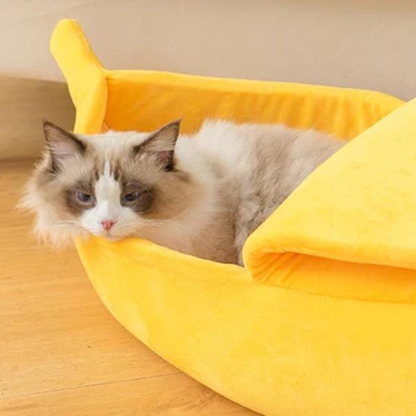 Gato de banana cama casa engraçado bonito aconchegante gato esteira camas quente durável portátil pet cesta canil cão almofada suprimentos gato multicolorido